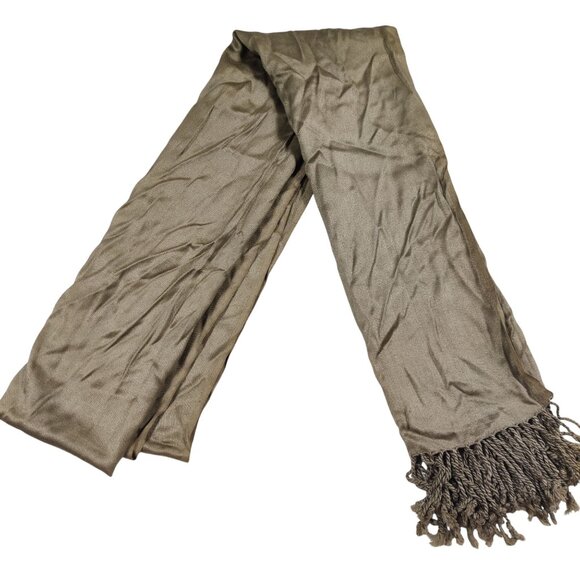 Taupe Gray Fringe Scarf Lightweight Soft Drape Minimalist Boho Festival Wrap - Picture 6 of 7